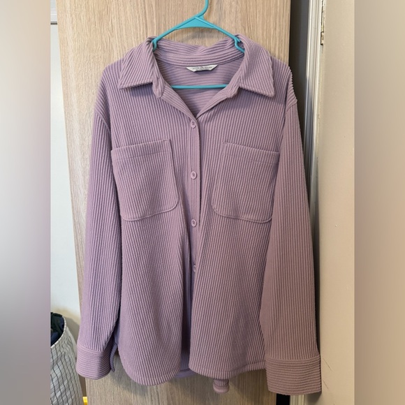 Alpine Design Tops - Purple Button-Up Ribbed Shirt